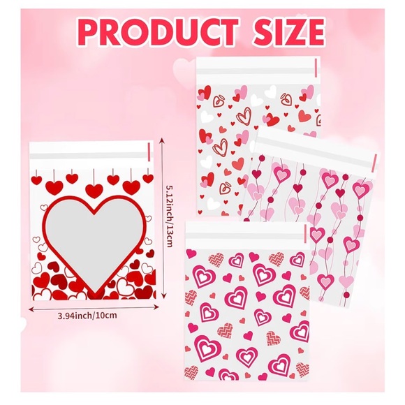 BuyNow100✨4x4 cellophane Heart Patterned clear bags mixed - Picture 2 of 3